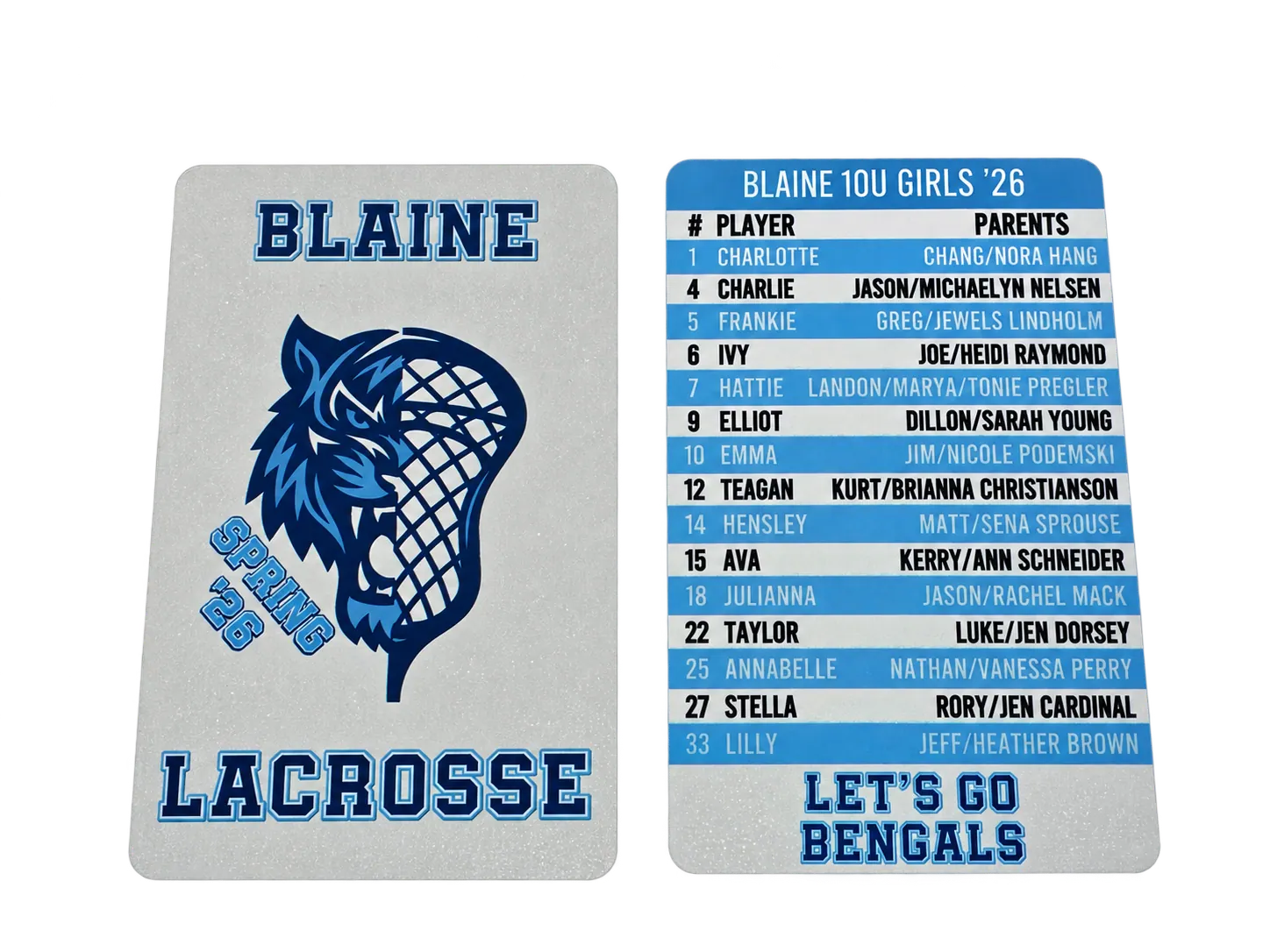 Blaine Lax Roster Cards custom team product by WyldRyd Customs